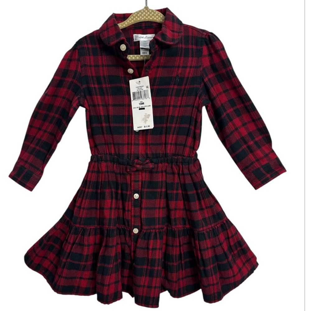 RALPH LAUREN‎ Baby Girls Plaid Cotton Twill Shirtdress SIZE 18months
